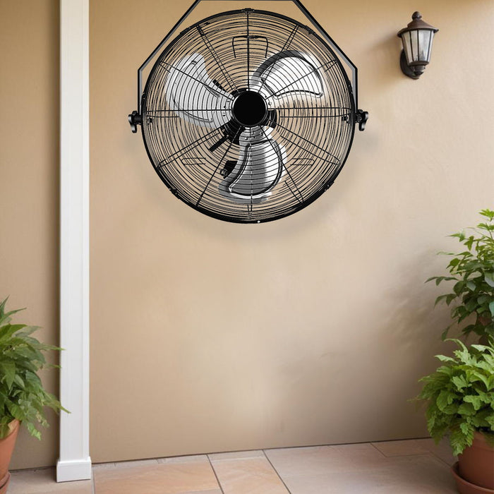 Industrial Wall Mount Fan 3 Speed Indoor / Outdoor Commercial Ventilation Metal High Velocity Fan - Black