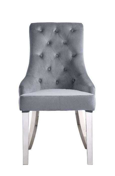 Satinka - Side Chair (Set of 2) - Gray Fabric & Mirrored Silver Finish