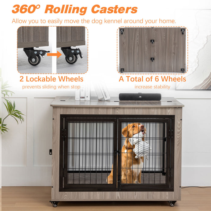 Dog Crate Furniture, Large Dog Kennel, Wooden Pet Furniture With Pull Out Tray, Home & Indoor Use, Double Door Modern Side End Table For Dog