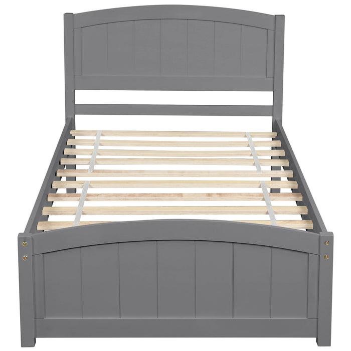 Twin Platform Bed With Headboard, Footboard And Wood Slat Support - Gray