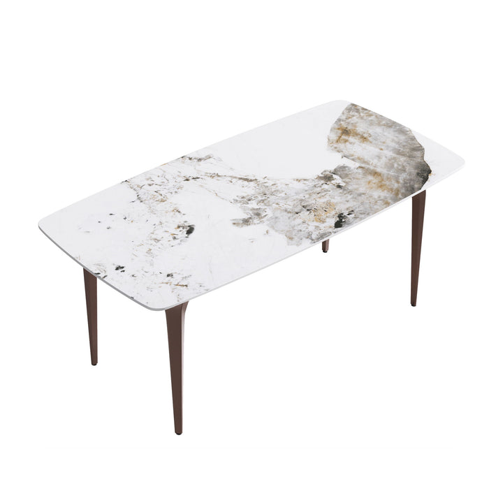 70.87" Modern Artificial Stone Pandora White Curved Metal Leg Dining Table, Can Accommodate 6-8 People - Antique White