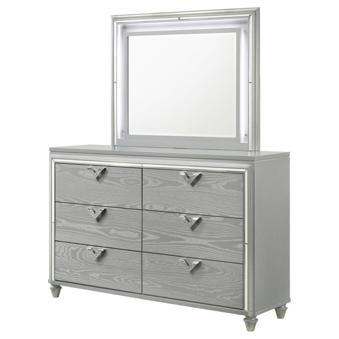 Veronica - 6-Drawer Bedroom Dresser With Mirror - Light Silver