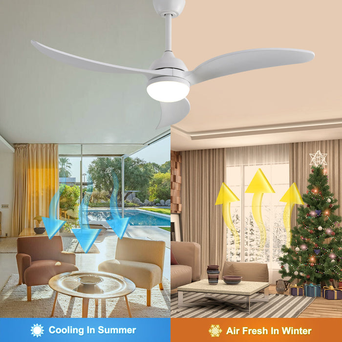 Ceiling Fan With Dimmable LED Light 3 Solid Wood Blades Remote Control Reversible DC Motor For Living Room