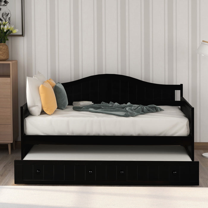 Twin Wooden Daybed With Trundle Bed, Sofa Bed For Bedroom Living Room - Espresso