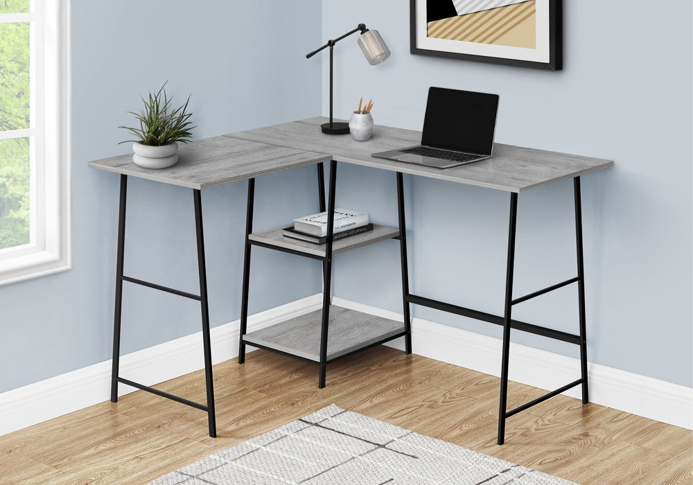 Computer Desk, Home Office, Corner, Storage Shelves, L Shape, Work, Laptop, Contemporary, Modern - Gray