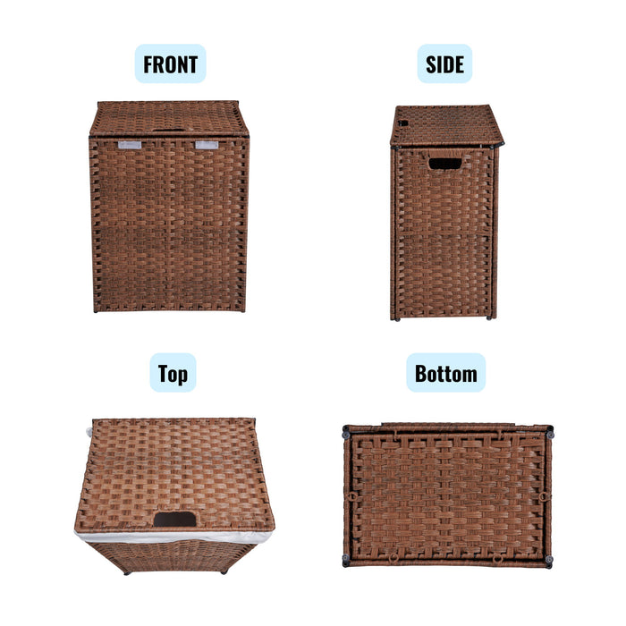 Laundry Hamper With Lid PE Rattan Powder Coating Frame Clothes Hampers With 2 Removable Bags