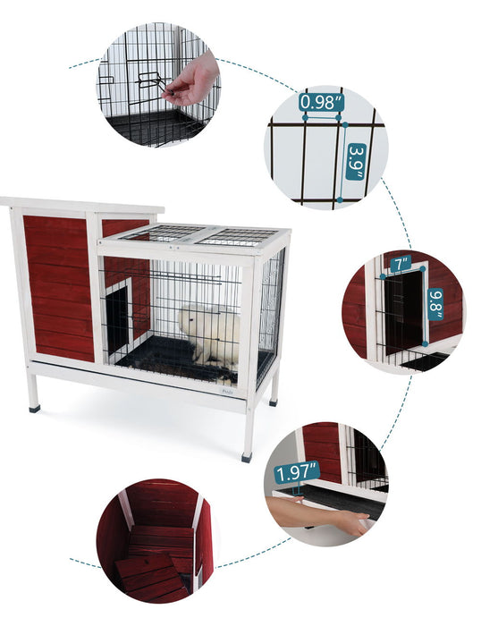 Two Tier Wooden Indoor / Outdoor Rabbit Cage For Small Animals With Runway And Leak-Proof Plastic Tray