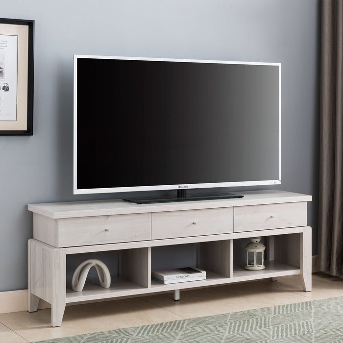 Elegant TV Stand With Three Drawers And Three Shelves For Organizing Your Entertainment Center - White Oak