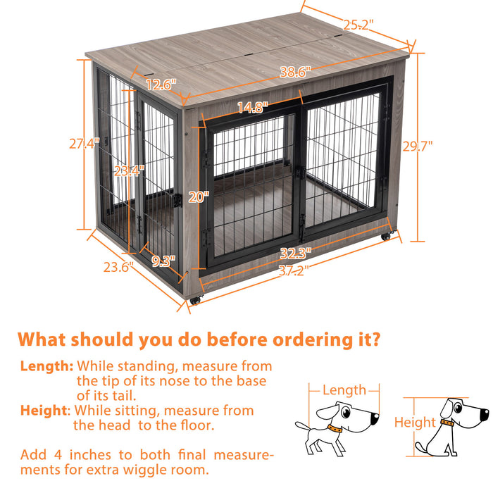 Dog Crate Furniture, Large Dog Kennel, Wooden Pet Furniture With Pull Out Tray, Home & Indoor Use, Double Door Modern Side End Table For Dog