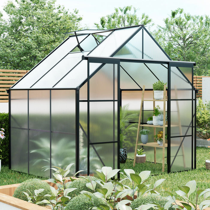 Double Door Polycarbonate Greenhouse Raised Base And Anchor Aluminum Heavy Duty Walk In Greenhouses For Outdoor Backyard In All Season