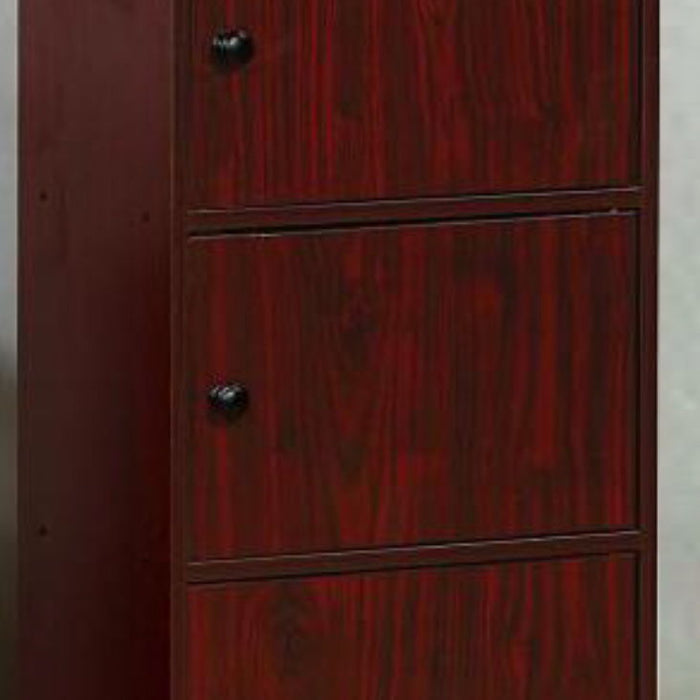 Compact Storage Cabinet - Four Closed Cabinets With Metal Knobs - Mahogany