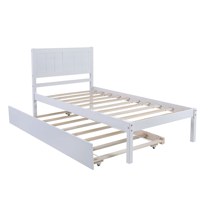 Twin Size Platform Bed With Trundle - White