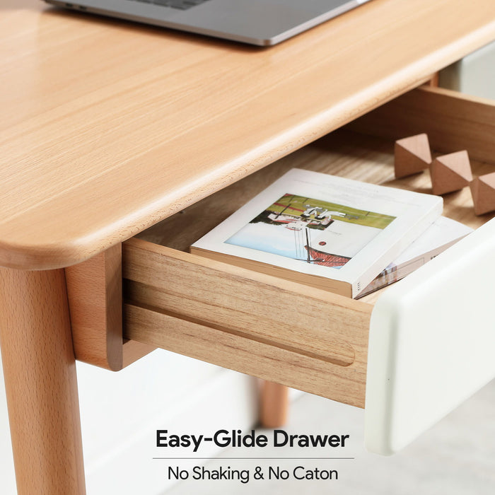 Computer Desk Large Size Office Desk With 2 Drawers, Modern Simple Style PC Table With Gap Design For Home Office - White / Gray