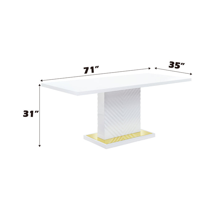 Gaines - High Gloss Dining Table With Pedestal Base - White