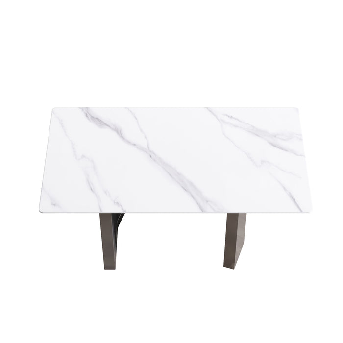 Modern Artificial Stone White Straight Edge Metal Leg Dining Table