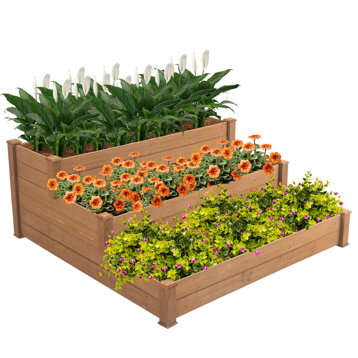 Raised Garden Bed Horticulture Outdoor Elevated Flower Box Tiered Garden Bed Wooden Vegetables