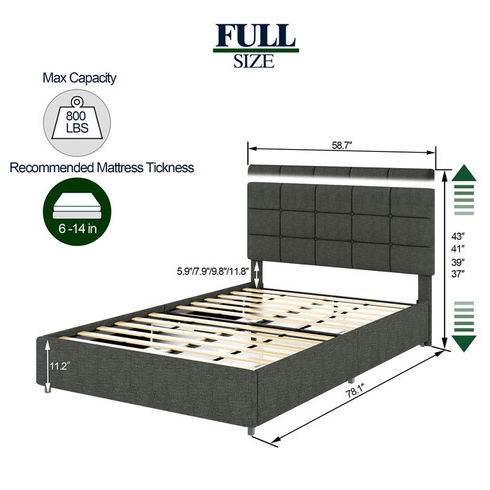 Vera - Upholstered Platform Bed With Patented 4 Drawers Storage, Square Stitched Button Tufted Headboard