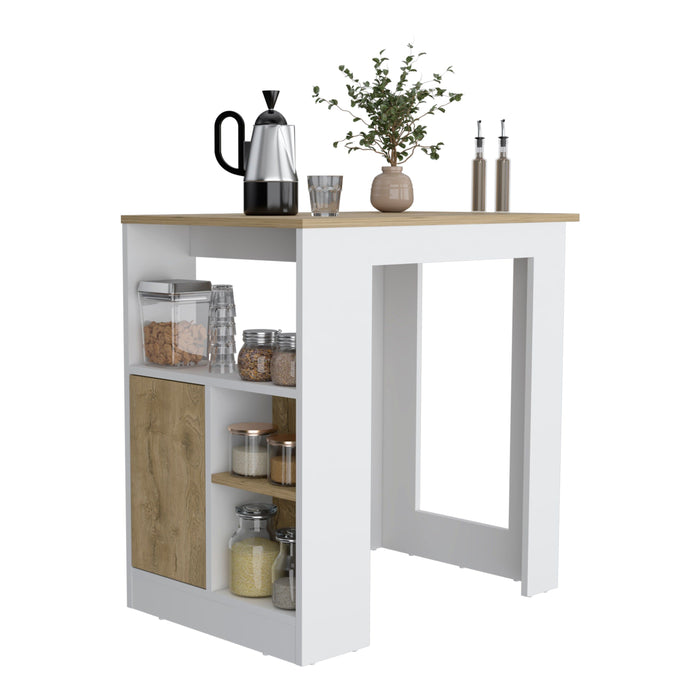 Kitchen Island Three Open Side Storage Shelves And One Push-To-Open Cabinet - White / Macadamia