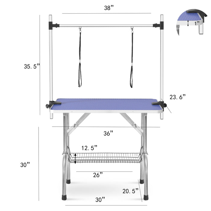 Folding Dog Pet Grooming Table Heavy Duty Stainless Steel Pet Dog Cat Grooming Table - Blue