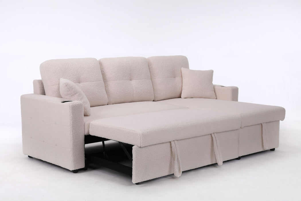 Lambswool - Pull Out Sleeper Sectional Sofa With Storage Chaise