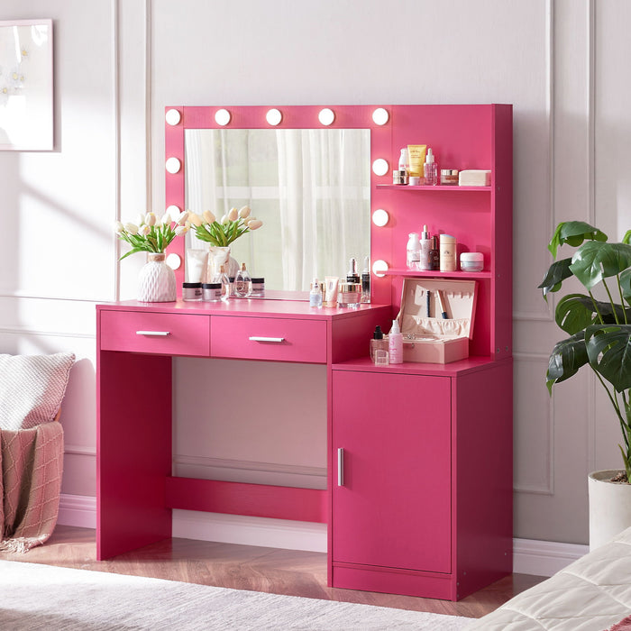 Vanity Desk With Mirror And Lights, 46.4In Dressing Table With 2 Large Drawer & Large Vertical Organizer, 3 Level Dresser & 3 Lighting Modes Adjustable Brightness, Suitable For Bedroom