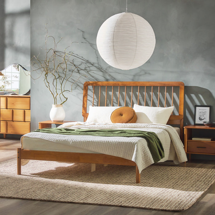 Mid-Century Modern Solid Wood Spindle Bed