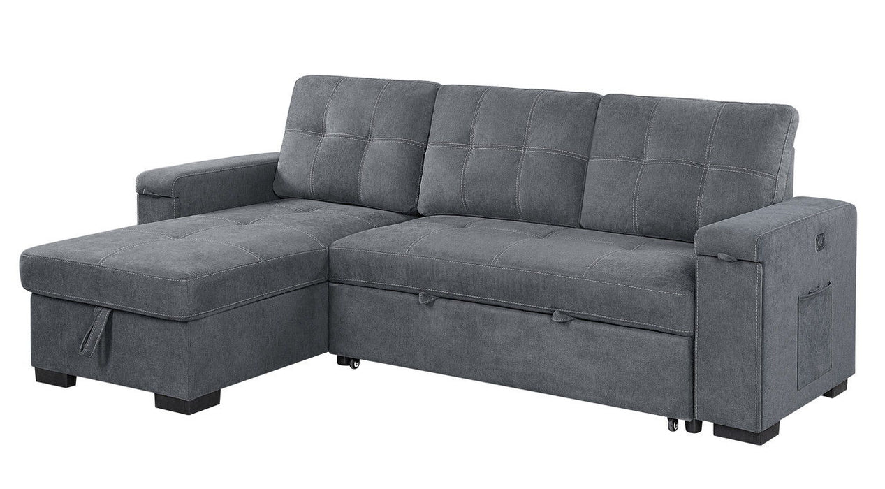 Toby - Woven Fabric Reversible Sleeper Sectional Sofa With Storage Chaise Cup Holder Charging Ports And Pockets