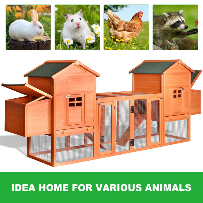 Outdoor Wooden Chicken Coop, 124" Large Hen Cage Rabbit House, Bunny Hutch With Ventilation Door, Removable Ramp Garden Backyard Pet House Chicken Nesting Box - Light Brown