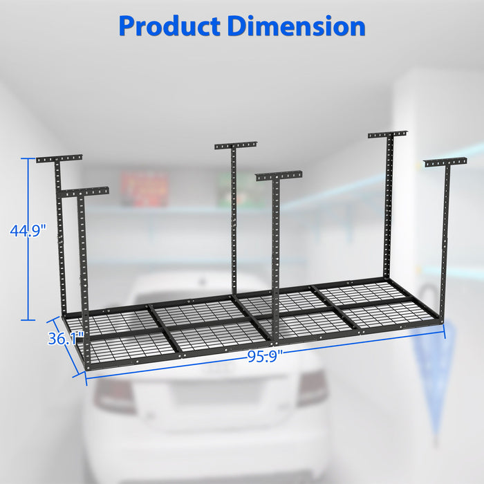 95.9" Overhead Garage Storage Rack, Adjustable Garage Storage Organization Systerm, Heavy Duty Metal Garage Ceiling Storage Racks, 660Lbs Weight Capacity - Black