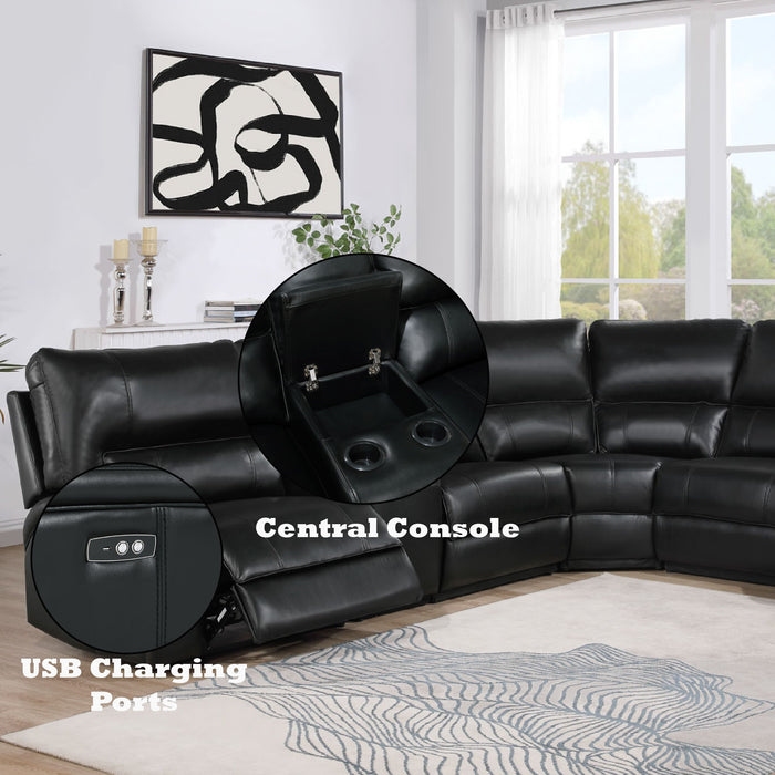 Saul - Power Recliner Sectional Sofa With USB Port Cupholder Console