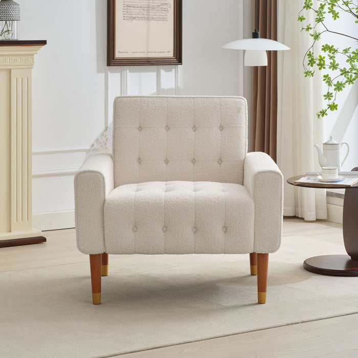 Classic Biscuit Style Accent Chair Comfortable Armrests, Soft Fabric, Elegant Solid Wood Legs With Gold Finish - Beige