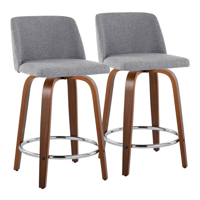 Toriano - Mid Century Modern Fixed Height Counter Stool With Swivel With Round Footrest (Set of 2)