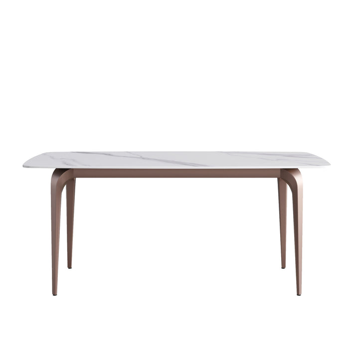 70.87" Modern Artificial Stone Curved Metal Leg Dining Table, Can Accommodate 6-8 People