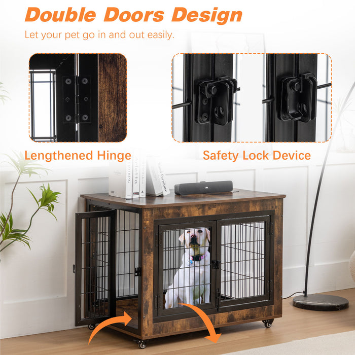 Dog Crate Furniture, Large Dog Kennel, Wooden Pet Furniture With Pull Out Tray, Home & Indoor Use, Double Door Modern Side End Table For Dog