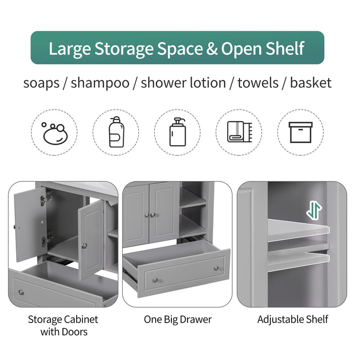 Bathroom Vanity With Sink, Bathroom Storage Cabinet With Doors And Drawers, Solid Wood Frame, Ceramic Sink