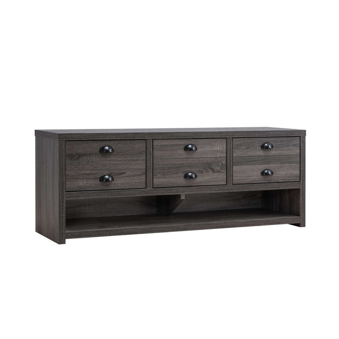 Home Entertainment Center, TV Stand, Console Table With 3 Drawers, Shelving - Distressed Gray