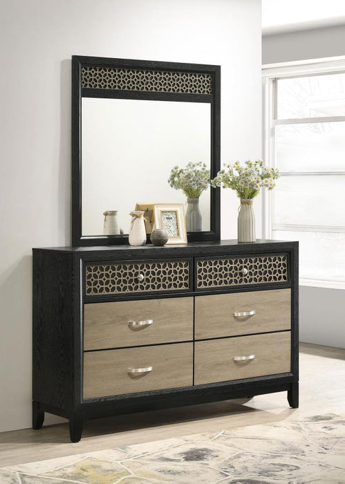 Valencia - 6-Drawer Dresser With Mirror - Light Brown And Black