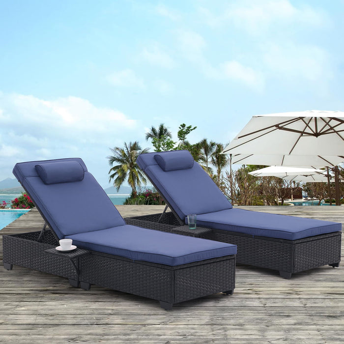 Outdoor Patio Chaise Lounge Chair, Lying In Bed With PE Rattan And Steel Frame, PE Wickers, Pool Recliners With Elegant Reclining Adjustable Backrest And Removable Cushions (Sets of 2)