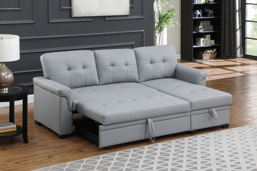 Lexi - Vegan Leather Modern Reversible Sleeper Sectional Sofa With Storage Chaise