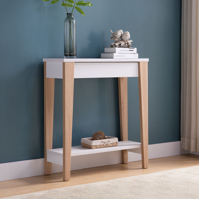 Modern Two Toned Console With Two Shelves - White & Tan