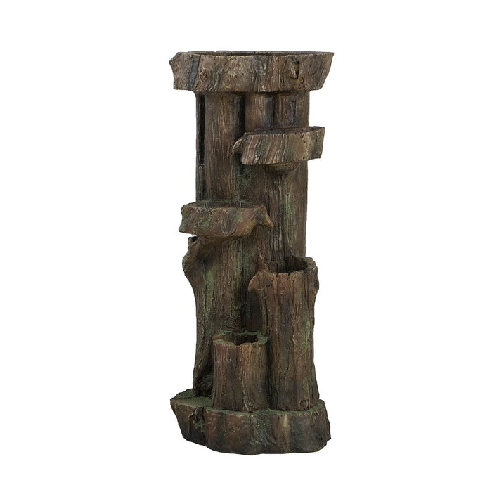 Rustic Decorative Tree Trunk 5 Tier Water Fountain, With Light And Pump, For Indoor And Outdoor - Brown