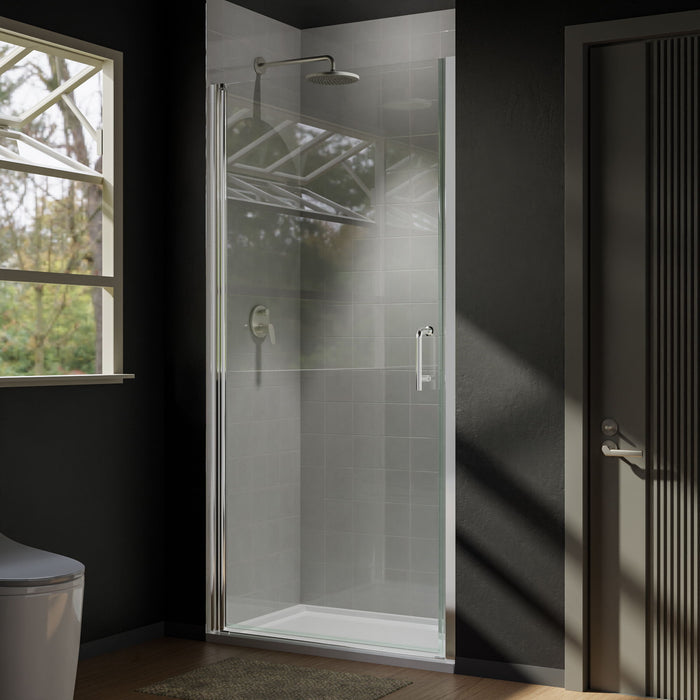 Semi-Frameless Pivot Shower Door In Chrome With Clear Glass - Chrome