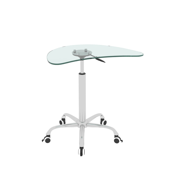 Adjustable Height Black Tempered Glass Table Desk Table With Lockable Wheels