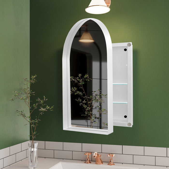 Arched Recessed Medicine Cabinet, Metal Framed Bathroom Wall Cabinet With Mirror And Adjustable Shelves, Wall Mirror With Storage For Bathroom