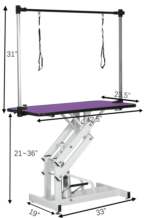 Hydraulic Pet Grooming Table With"H" Arm - Purple