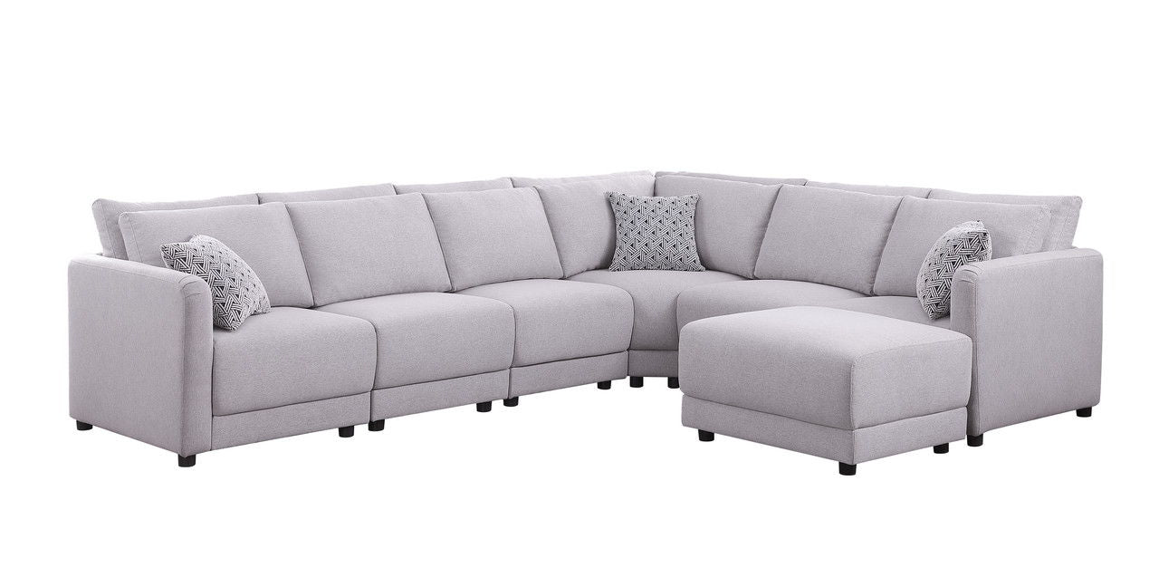 Penelope - Fabric Reversible Modular Sectional Sofa With Ottoman And Pillows