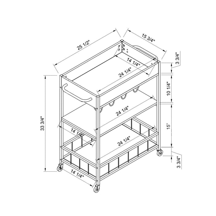 Rolling Kitchen Cart With Three Tier Storage And Four Wine Bottle Rack