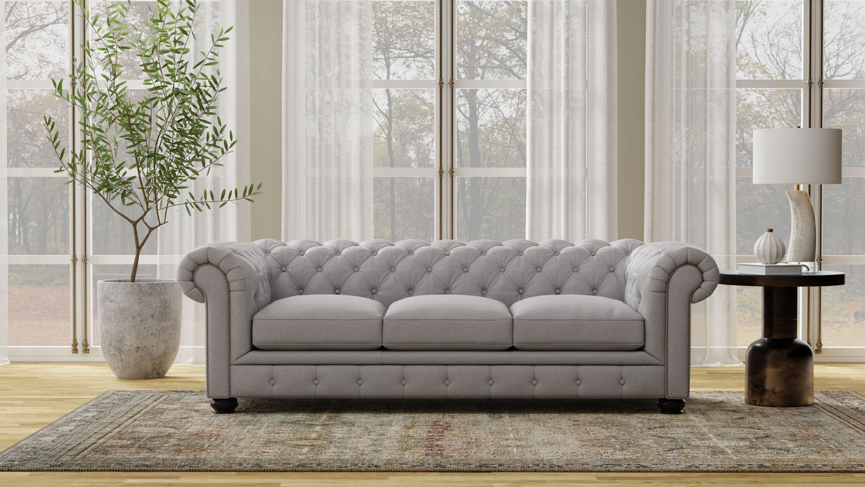 Traditional Tufted Leather Chesterfield Nailhead Sofa