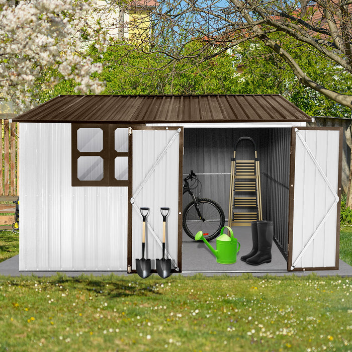 10'x8' Garden Sheds Outdoor Storage Sheds With Window - White / Coffee