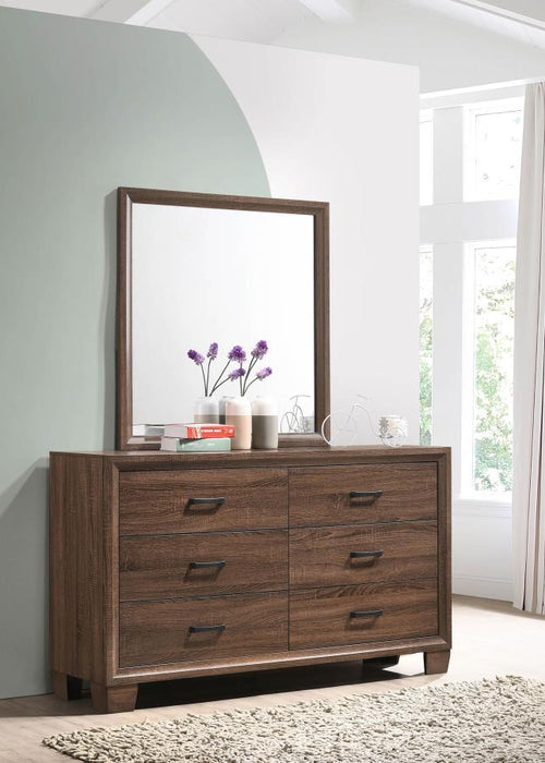 Brandon - 6-Drawer Dresser With Mirror - Warm Brown